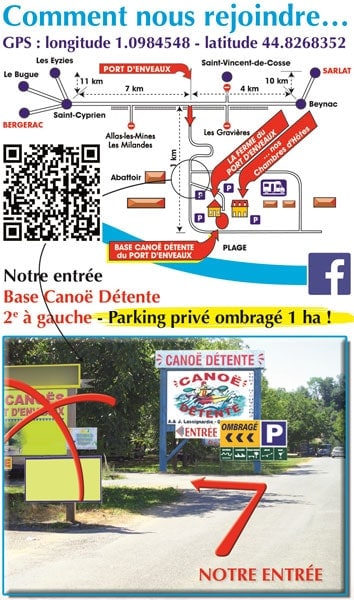 plan-canoe-detente-dordogne-port-denveaux access map canoe base canoe detente in dordogne