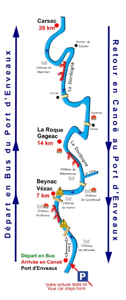 Plan de parcours Canoe Dordogne