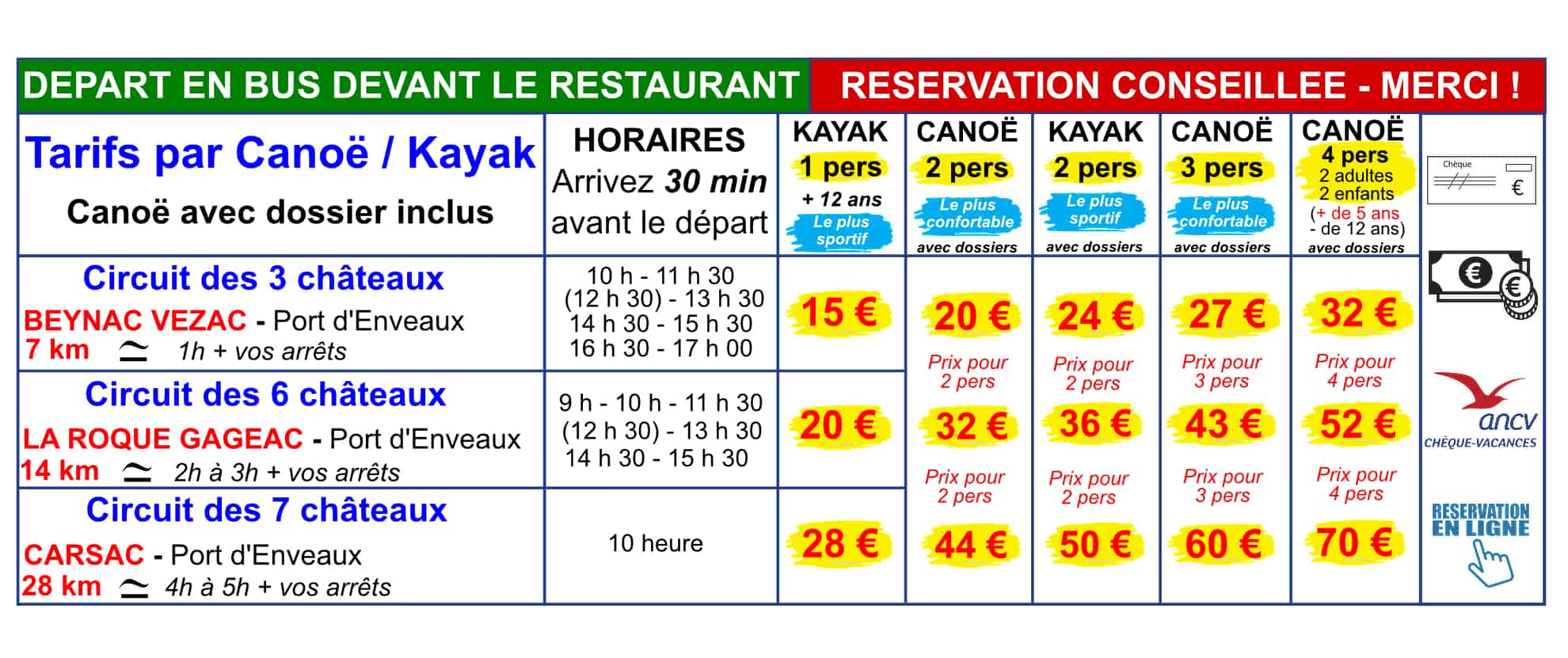 Tarif-canoe-detente-port-denveaux-dordogne-sarlat-perigord-noir-2023